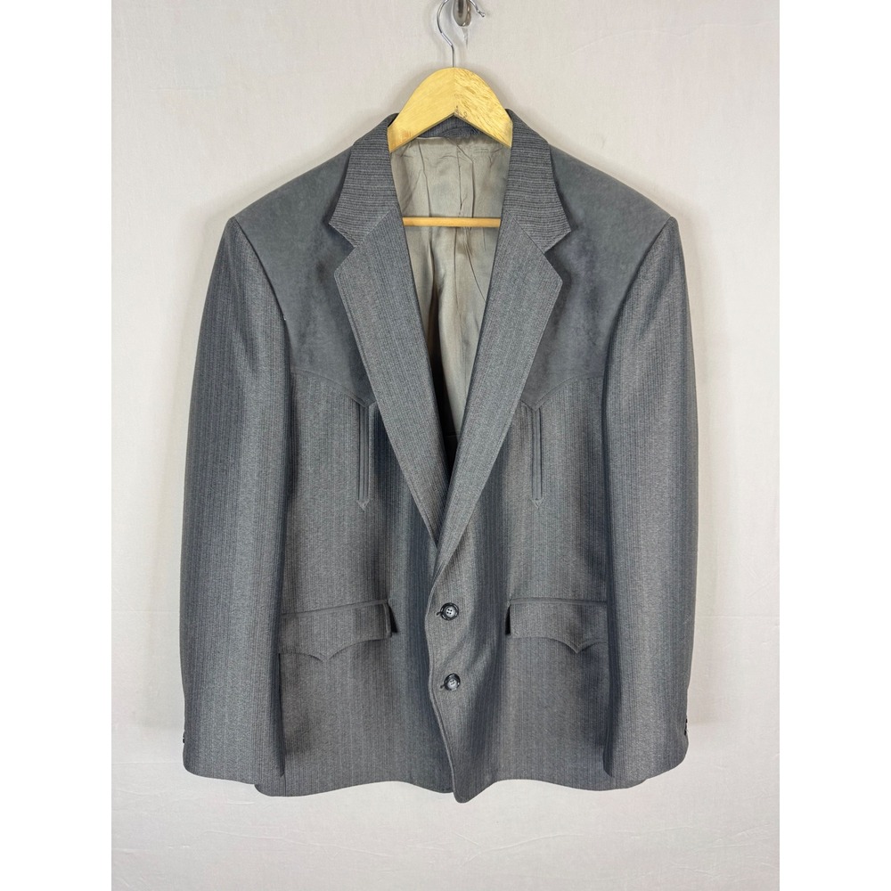 Circle S Mens Western Blazer Gray Faux Suede Yoke Sport Coat 46R Made USA Odor